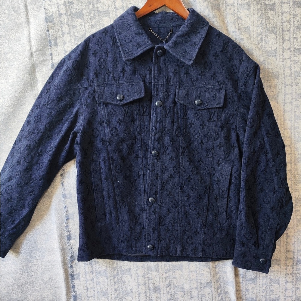 Louis Vuitton Dark Navy Jacquard Monogram Shirt Jacket
